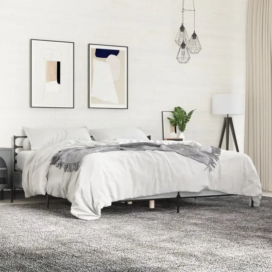 Sengestel 200x200 cm i grå Sonoma-eg — træ og metal
