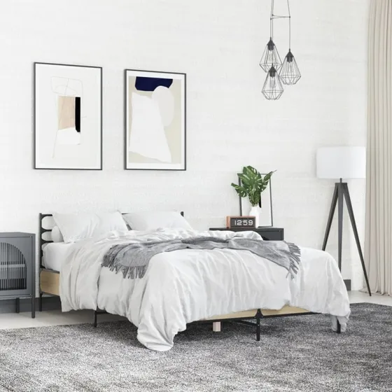 Sengestel 120x190 cm i sonoma-eg og metal