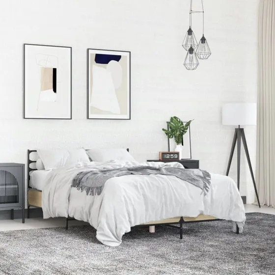 Sengestel 135x190 cm i sonoma-eg – træ & metal