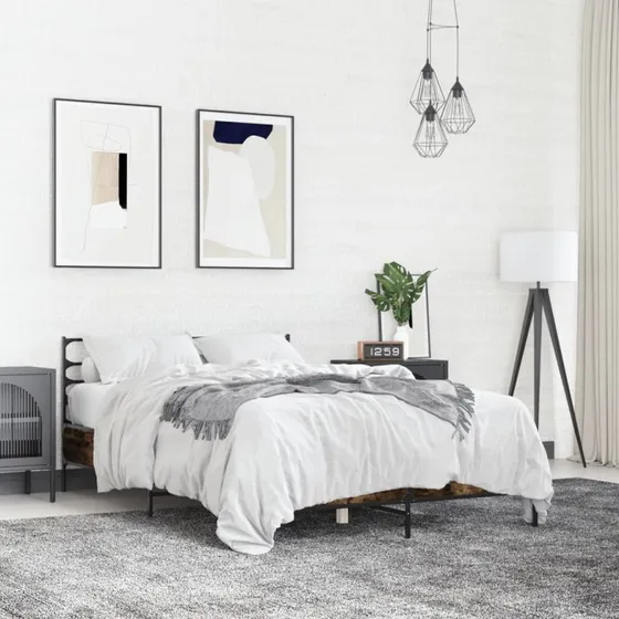 Sengestel 135x190 cm i konstrueret træ – røget egetræ