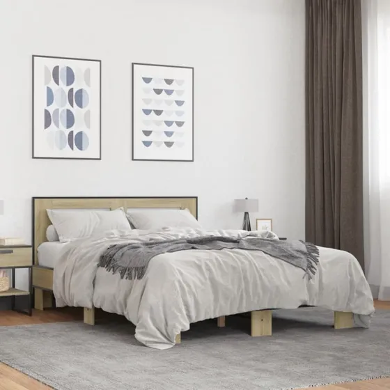 Sengestel 140x190 cm i sonoma-eg — træ & metal