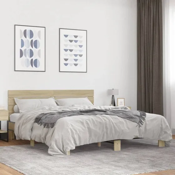 Sengestel 200x200 cm i sonoma-eg - træ & metal