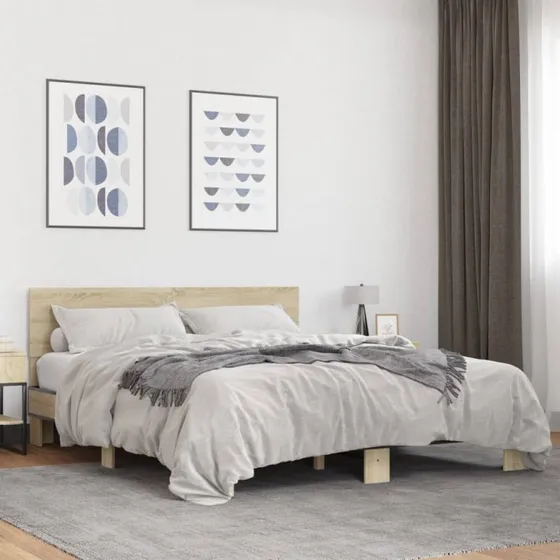 Sengestel 150x200 cm i sonoma-eg - træ og metal