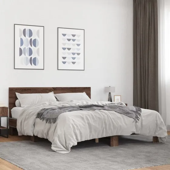Sengestel 150x200 cm i brun egetræ – træ & metal