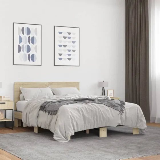 Sengestel 140x200 cm i konstrueret træ & metal - Sonoma-eg