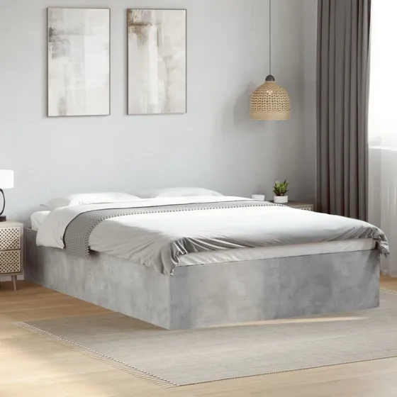 Sengestel 135x190 cm i konstrueret træ – betongrå