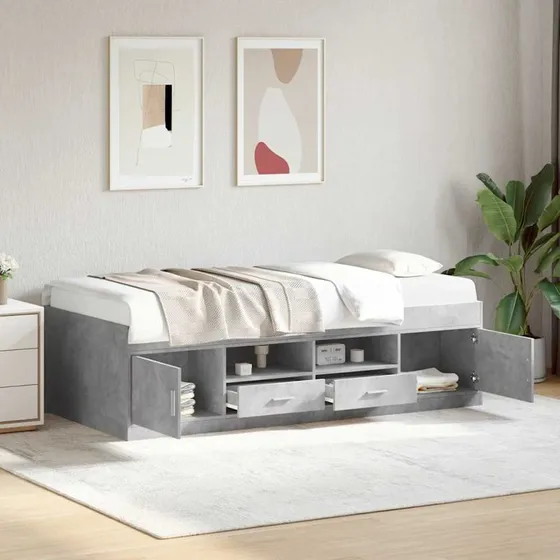 Daybed med skuffer 75x190 cm – betongrå (uden madras)
