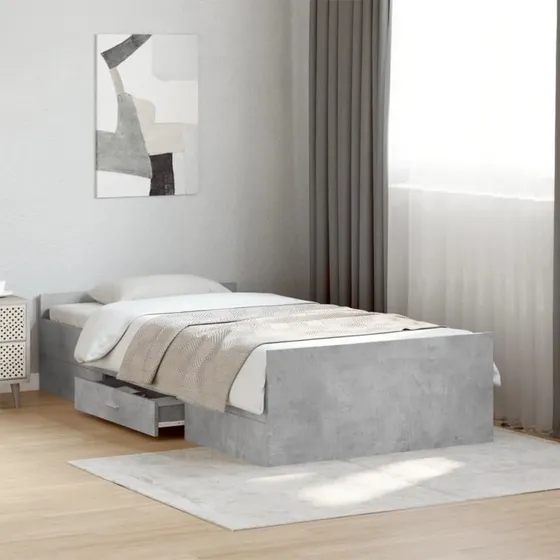 Sengeramme med skuffer 75x190 cm i konstrueret træ, betongrå