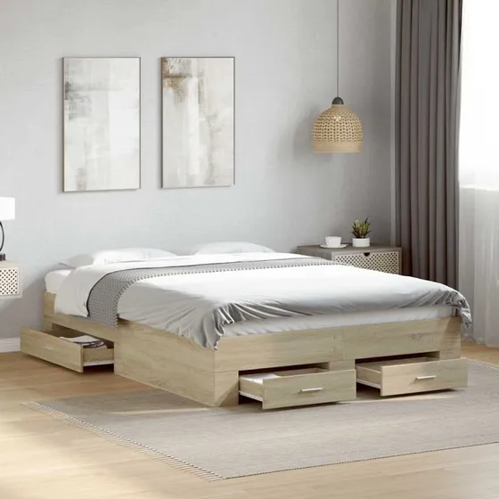 Sengeramme med skuffer 135x190 cm - Sonoma eg