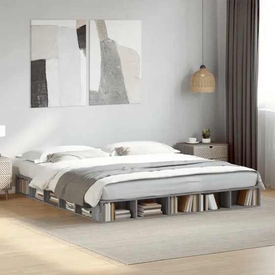 Sengestel 200x200 cm i konstrueret træ – Grå Sonoma-eg