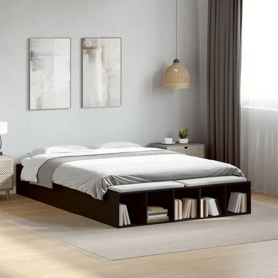 Sengestel 135x190 cm i konstrueret træ – sort