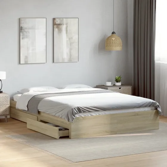 Sengeramme med skuffer 150x200 cm – Sonoma eg