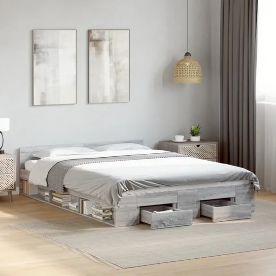 Sengeramme med skuffer 135x190 cm – Sonoma eg grå
