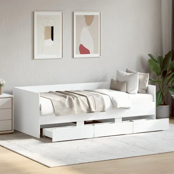 Daybed 75x190 cm med skuffer, hvid (uden madras)