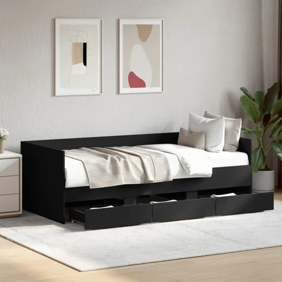 Daybed 2-i-1 med skuffer 75x190 cm - sort