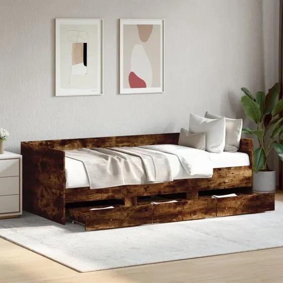 Daybed med skuffer 75x190 cm – røget eg (uden madras)