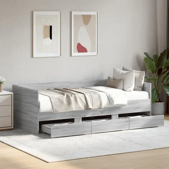 Daybed med skuffer 75x190 cm - Grå Sonoma-eg (uden madras)