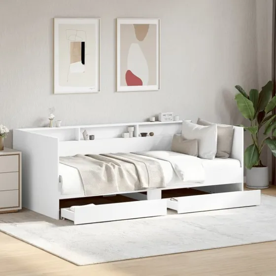 Daybed 75x190 cm hvid med 2 skuffer (uden madras)