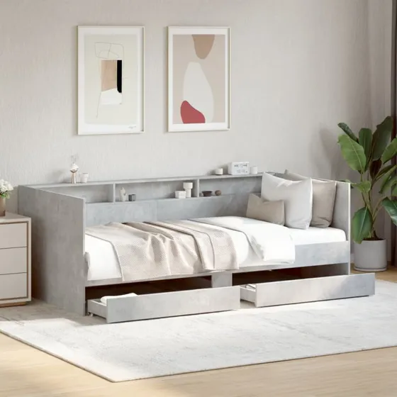 Daybed med skuffer 75x190 cm – betongrå (uden madras)