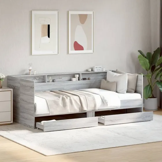Daybed med skuffer 75x190 cm - Grå Sonoma-eg (uden madras)