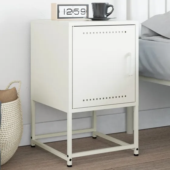 Sengebord i hvidt stål 36x39x60,5 cm – industrielt design