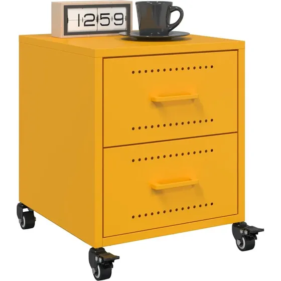 Sengeborde 2 stk. 36x39x43,5 cm i stål – sennepsgul