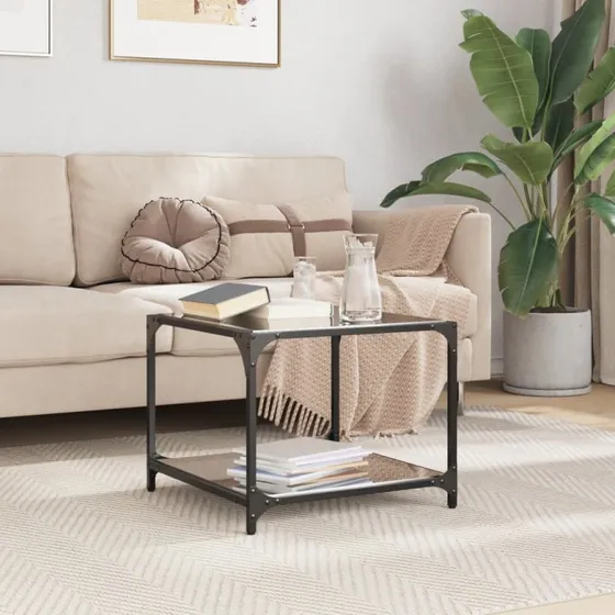 Sofabord med sort glastop 50x50x40 cm - stl