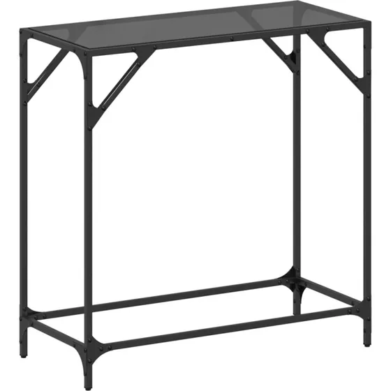 Konsolbord med sort glastop 80x35x81 cm – stålstel