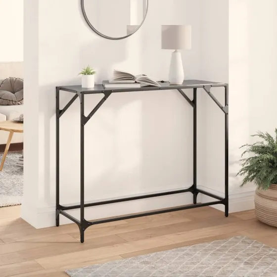 Konsolbord med sort glastop 98x35x81 cm - stål
