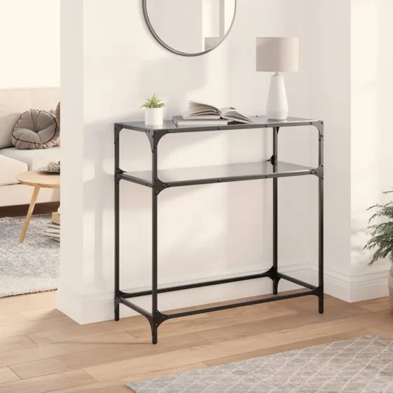 Konsolbord med sort glastop 80x35x81 cm – Stålstel