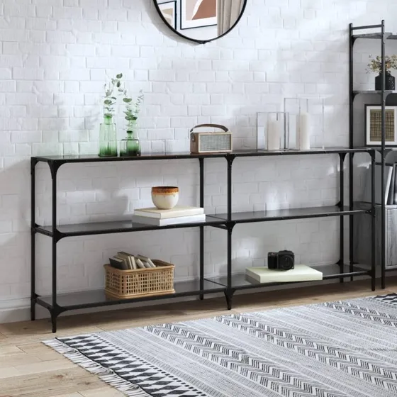 Konsolbord med sort glastop 194,5x30x81 cm - stål