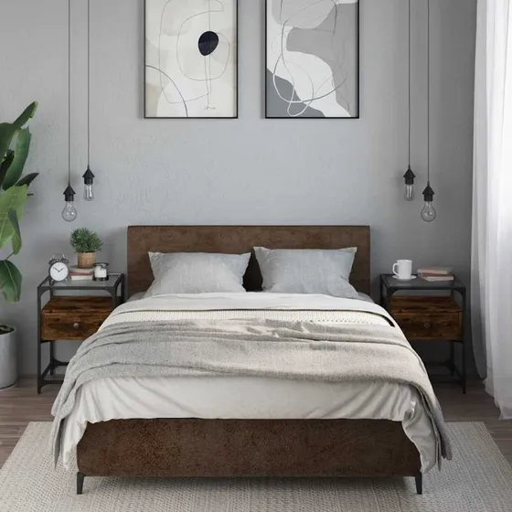 Sengeborde 2 stk. 40x40x55 cm - Røget egetræ (konstrueret træ)