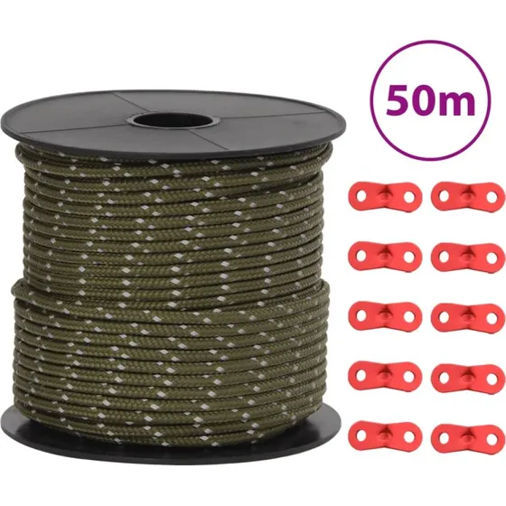 Selvlysende bardunline 50 m x 4 mm med bardunspændere