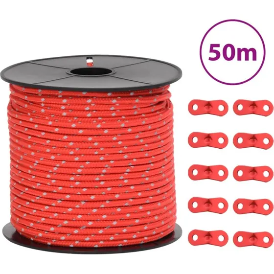 Selvlysende bardunline 50 m x 4 mm med bardunspænder