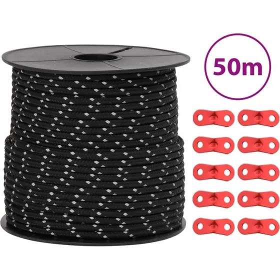 Selvlysende bardunline 50 m x 4 mm med bardunspændere