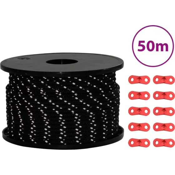 Selvlysende bardunline 50 m x 5 mm med bardunspænder