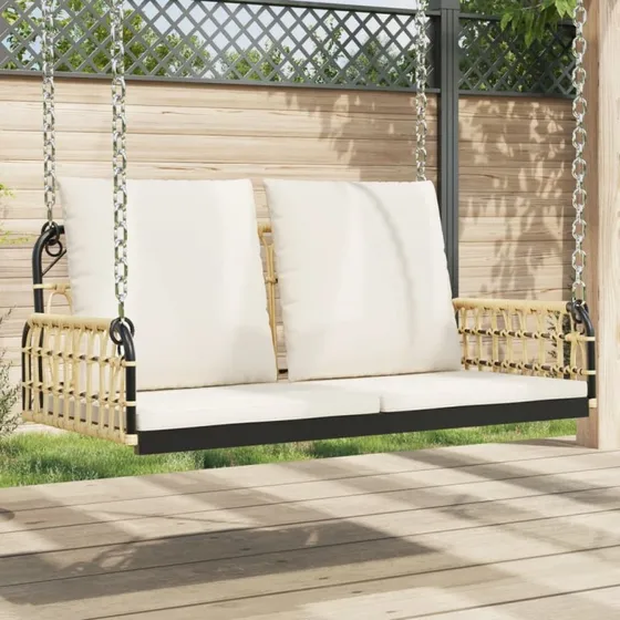 Gyngebænk i polyrattan med hynder 105x58x38 cm