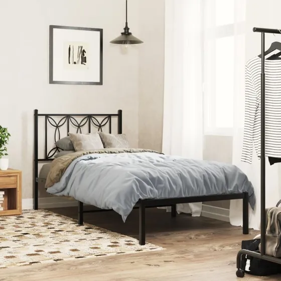 Sengeramme med sengegavl 80x200 cm - Sort metal