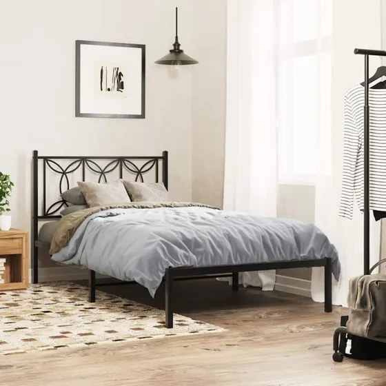 Sengeramme med sengegavl 107x203 cm i sort metal