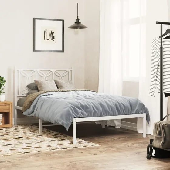 Sengeramme med sengegavl 107x203 cm – metal, hvid