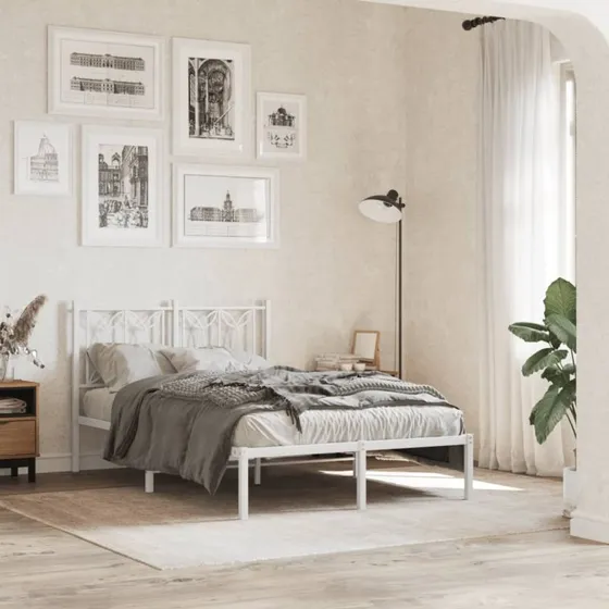 Sengeramme 120x200 cm med sengegavl - Hvid metal