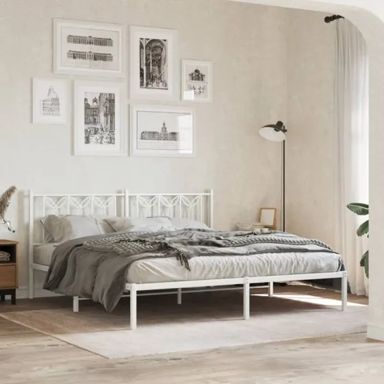 Sengeramme med sengegavl 183x213 cm - hvid metal