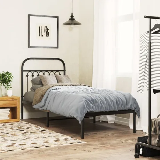 Sengeramme med sengegavl 75x190 cm i sort stål
