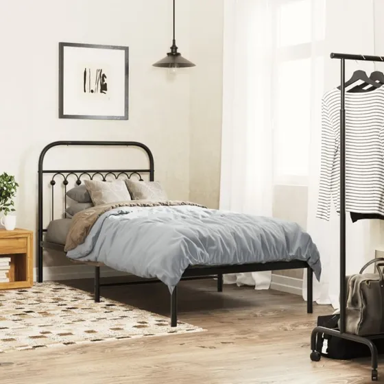 Sengeramme med sengegavl 90x200 cm - Metal sort