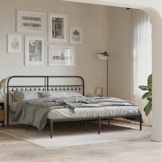 Sengeramme med sengegavl 183x213 cm – Sort metal