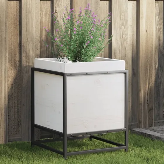 Plantekasse 40x40x50 cm i massivt fyrretræ hvid