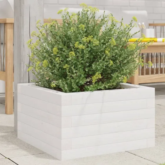 Plantekasse i massivt fyrretræ 40x40x23 cm - hvid