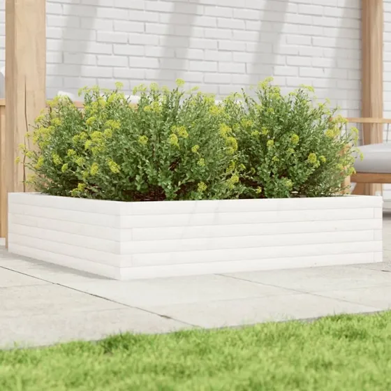 Plantekasse i massivt fyrretræ 100x100x23 cm – Hvid