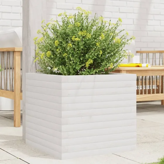 Plantekasse i massivt fyrretræ 50x50x45,5 cm - Hvid