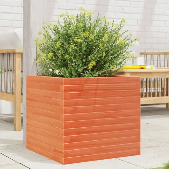 Plantekasse i massivt fyrretræ 50x50x45,5 cm – gyldenbrun